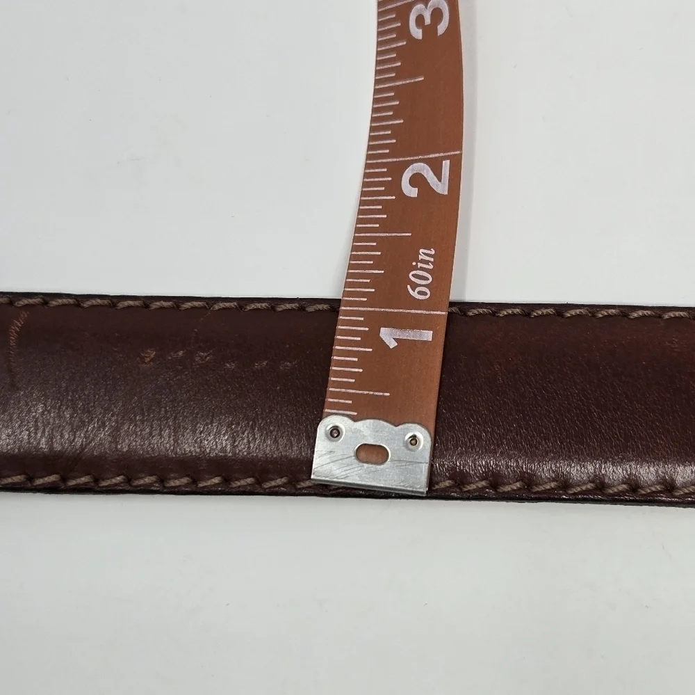VINTAGE OLD NAVY BROWN ITALIAN LEATHER BELT SILVER BUCKLE END CAP UNISEX MEN 28